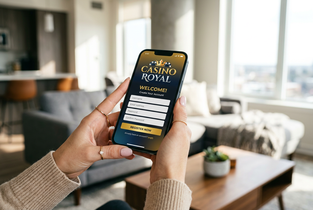 A person registering for an online casino account on a mobile device
